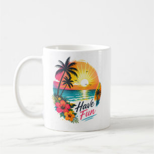 Caneca De Café Surf, Sol & Palmeiras – Vibrações de Verão Tropica