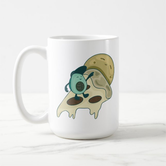 Caneca De Café Surfe Verde em Avocado em uma Fatia de Pizza (Esquerda)