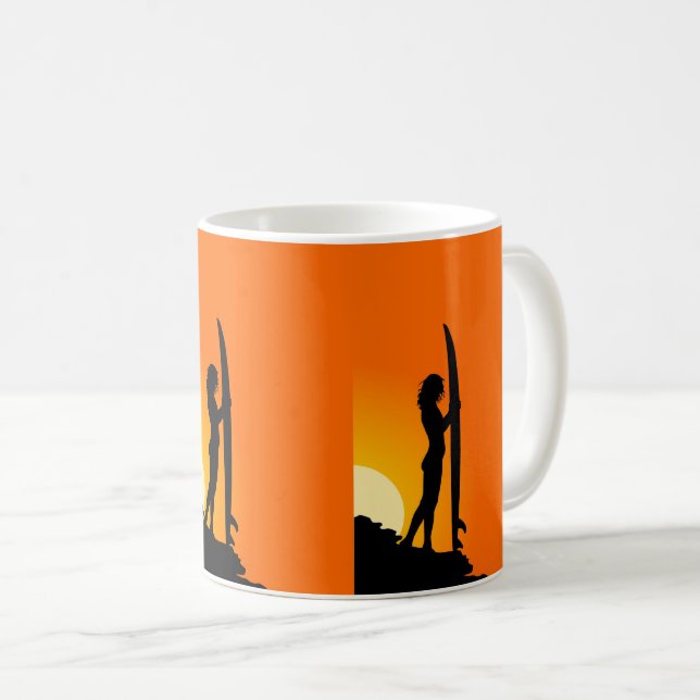 Caneca De Café Surfer Girl Sunset Dreamscape (Frente Esquerda)