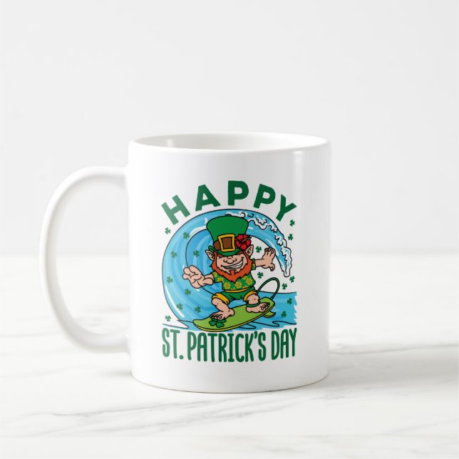 Caneca De Café Surfing Leprechaun Havaiano Dia de São Patrício (Esquerda)