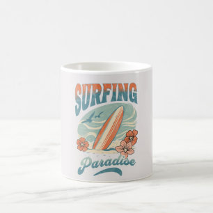 Caneca De Café Surfing Paradise retro style design