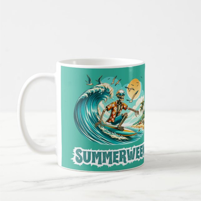 Caneca De Café Surfing Skeleton Summerween Beach Vibes (Esquerda)