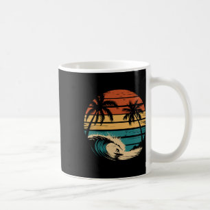 Caneca De Café Surfista Surfando Com Palmeiras Férias Tropicais _