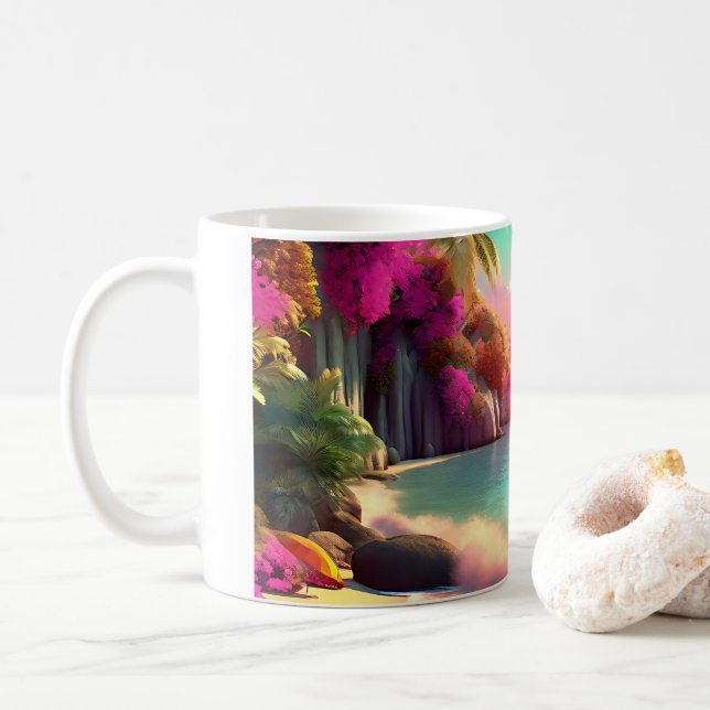 Caneca De Café Surgimento de praia tropical (Com Donut)