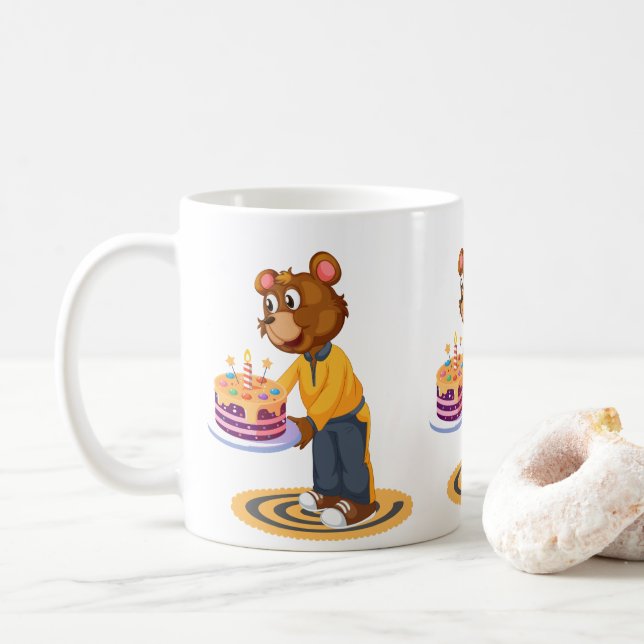 Caneca De Café Surpresa do Urso de Aniversário (Com Donut)