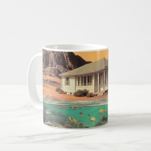 Caneca De Café Surreal Desert House with Underwater Reef (Frente Esquerda)