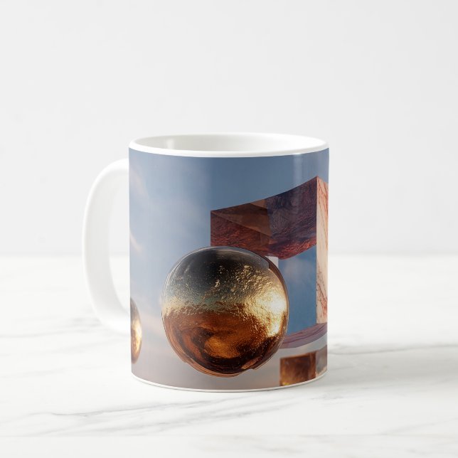 Caneca De Café Surreal Geometric Composition With Golden Spheres (Frente Esquerda)