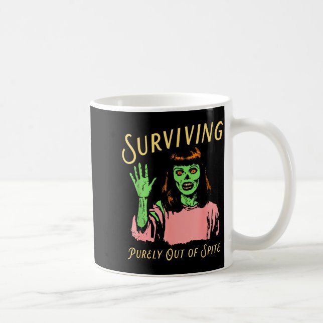Caneca De Café Surviving Purely Out Of Ste Retro Zombie Halloween (Direita)