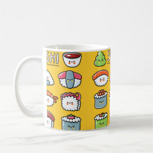 Caneca De Café Sushi maki rola desenhos animados e engraçados
