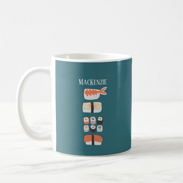 Caneca De Café Sushi Nigiri Sashimi Maki Roll Nome Personalizado (Esquerda)