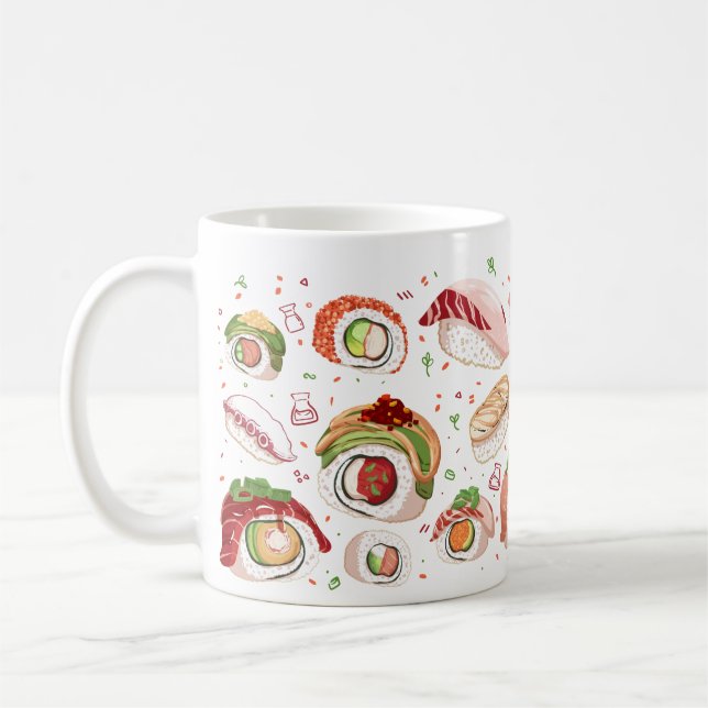 Caneca De Café Sushi Rolls & Nigiri Pattern Mug (Esquerda)