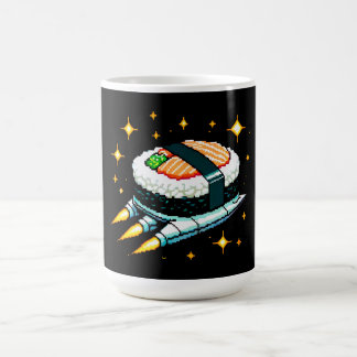 Caneca De Café Sushi Spaceship Pixel Art Voando Sushi Roll Design
