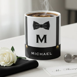 Caneca De Café Suspenders & Bowtie Name Monogram Boy 