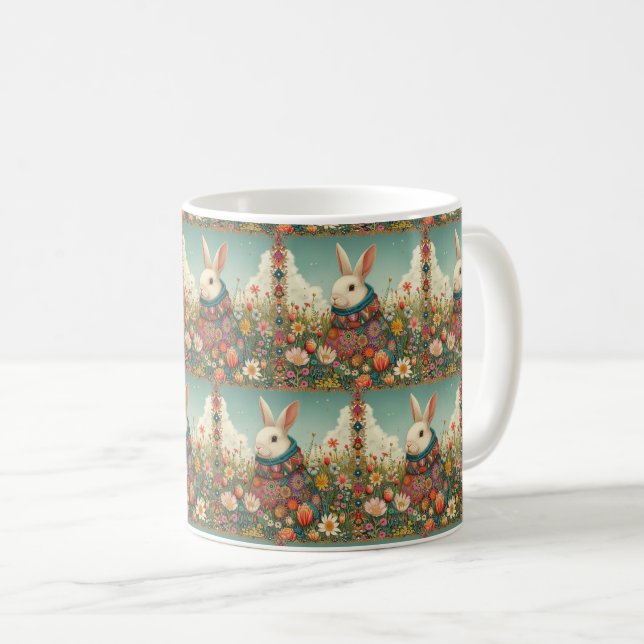 Caneca De Café Sussurreiros Florais: Coleção 🌸 Bunny Mug 🐰 (Frente Esquerda)