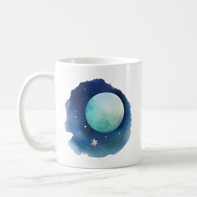 Caneca De Café Sussurros Lunares: Capa de Noite de Aquarela (Esquerda)