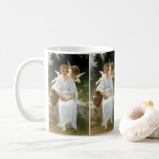 Caneca De Café Susurros do Amor, Primeira Rêverie de Bouguereau (Com Donut)