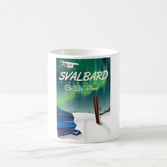 Caneca De Café svalbard Noruega luzes do norte poster de viagem (Centro)