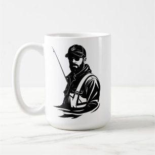 Caneca De Café SVG Personalizado Voador Pescador e Vara