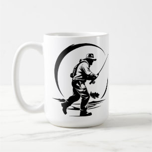 Caneca De Café SVG Personalizado Voador Pescador e Vara