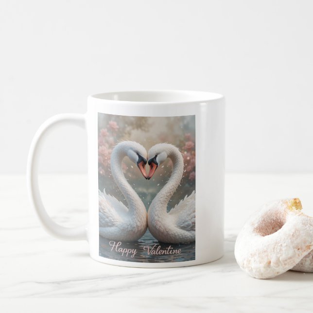 Caneca De Café Swan Love Valentine Elegant Romantic Bird  (Com Donut)