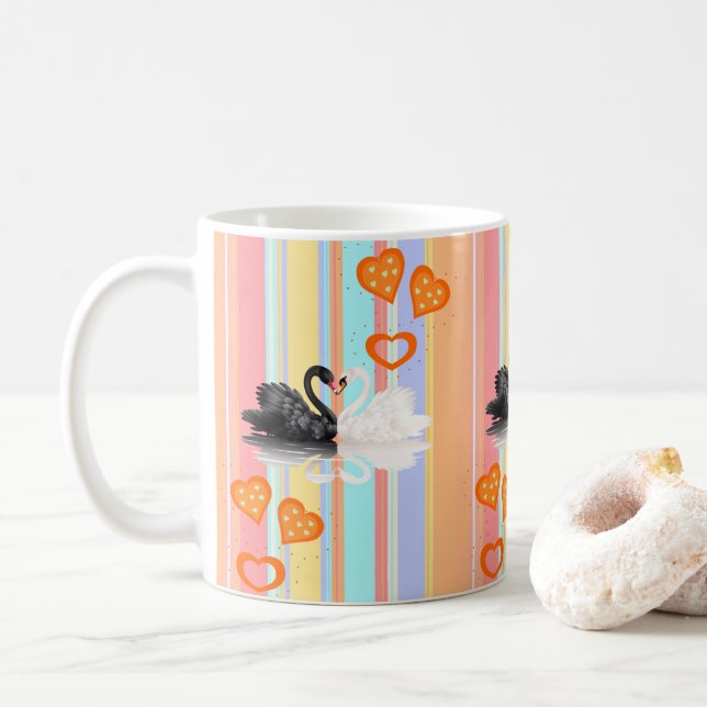 Caneca De Café Swan Orange Hearts Stripe Mug (Com Donut)