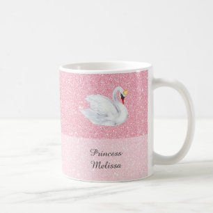 Caneca De Café Swan Princesa Monograma Prata Glitter Café Mug