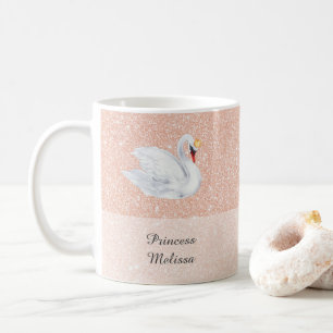 Caneca De Café Swan Princesa Monograma Rosa Dourada Glitter Monog