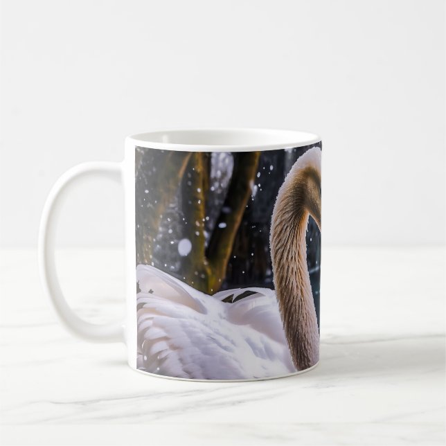 Caneca De Café Swans Românticos em uma Terra Maravilha de inverno (Esquerda)