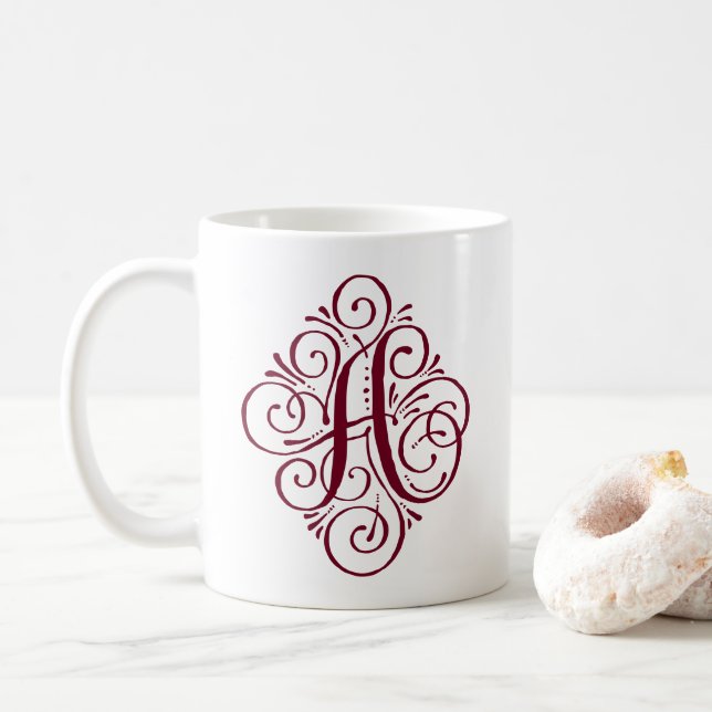 Caneca De Café Swash Monograma do Ornamento Personalizado (Com Donut)