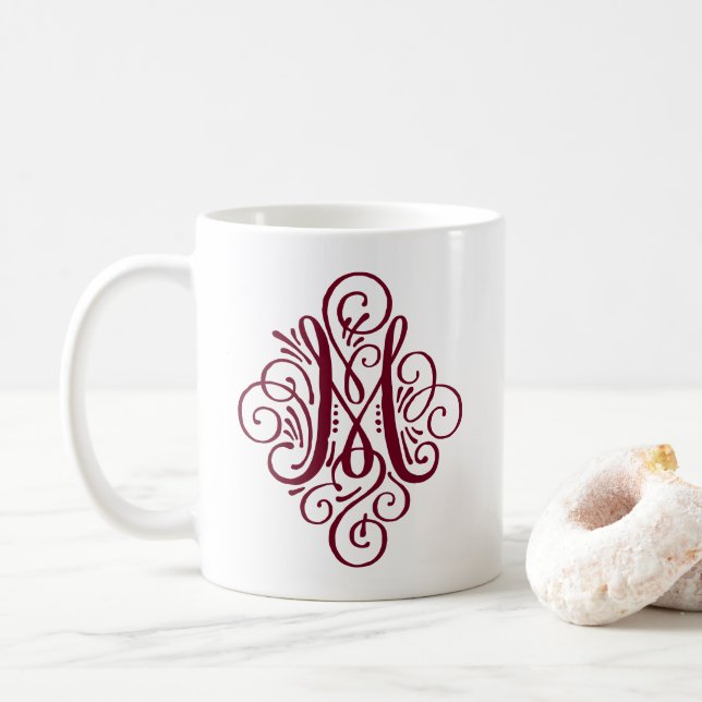 Caneca De Café Swash Monograma do Ornamento Personalizado (Com Donut)