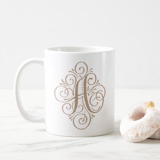Caneca De Café Swash Monograma do Ornamento Personalizado (Com Donut)