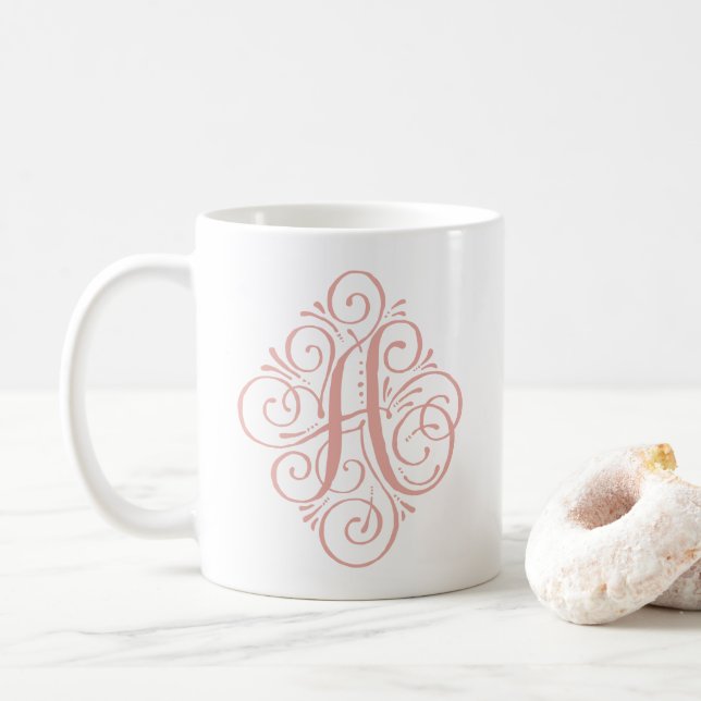Caneca De Café Swash Monograma do Ornamento Personalizado (Com Donut)