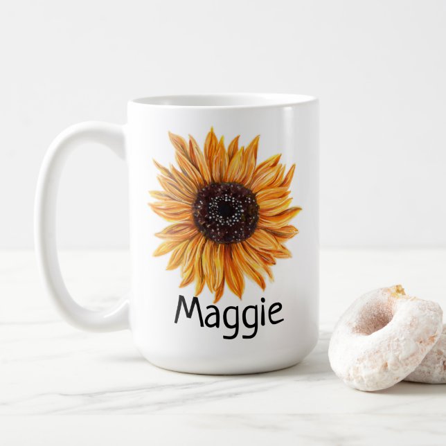Caneca De Café Sweet Boho Sunflower Manteve À Direita 15oz Coffee (Com Donut)