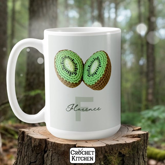 Caneca De Café Sweet Modern Minimamente Verde Crochet Kiwi (Criador carregado)