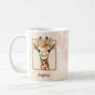 Caneca De Café Sweet Safari Baby Giraffe em rosa e amarelo
