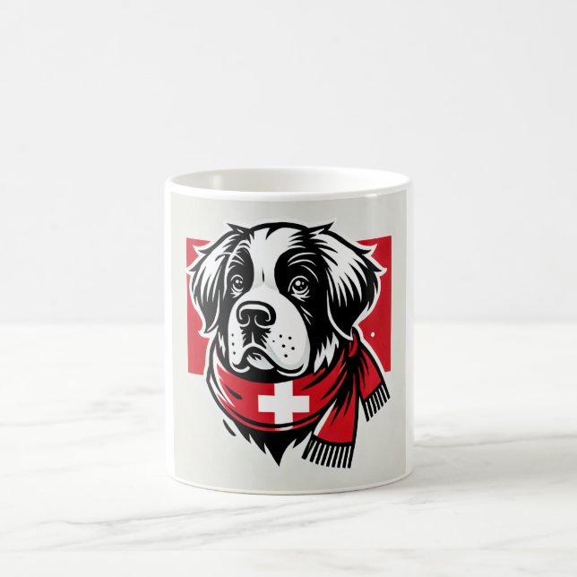 Caneca De Café Swiss Saint Bernard Mug with Swiss Flag Scarf (Centro)