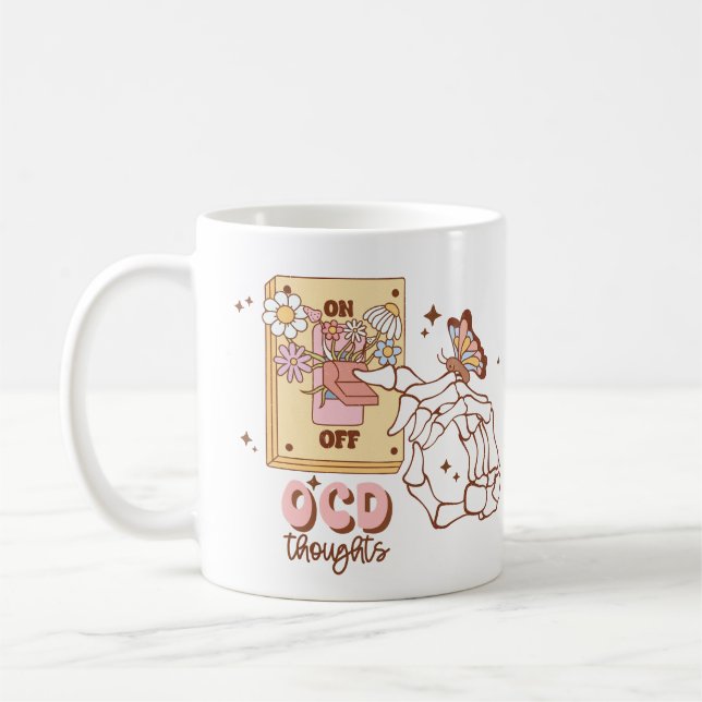Caneca De Café Switching Off OCD Whimsical Retro OCD Awareness (Esquerda)