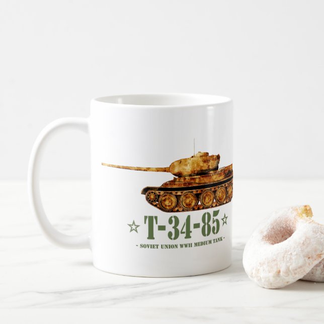 Caneca De Café T-34-85 Segunda Guerra Mundial, 2.ª Estação Soviét (Com Donut)