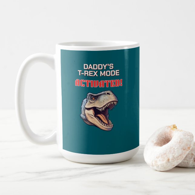 Caneca De Café T-Rex Dad Mode Activated dinosaur meme  (Com Donut)