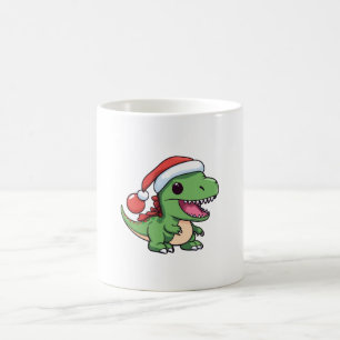 Caneca De Café T-Rex Dinossauro Kawaii em Chapéu de Natal