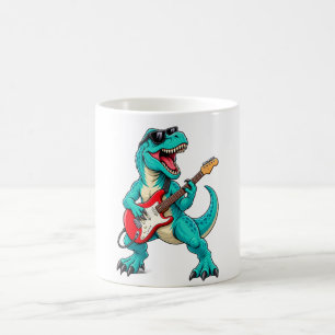 Caneca De Café T-Rex Dinossauro Rochoso com Óculos de Sol e Guita