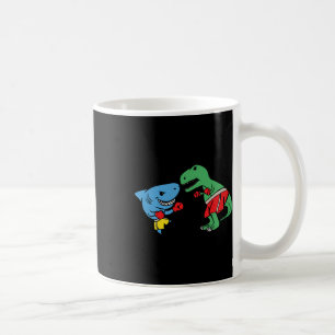 Caneca De Café T-Rex Dinossauro Socando Tubarão Boxe Lutando Funn