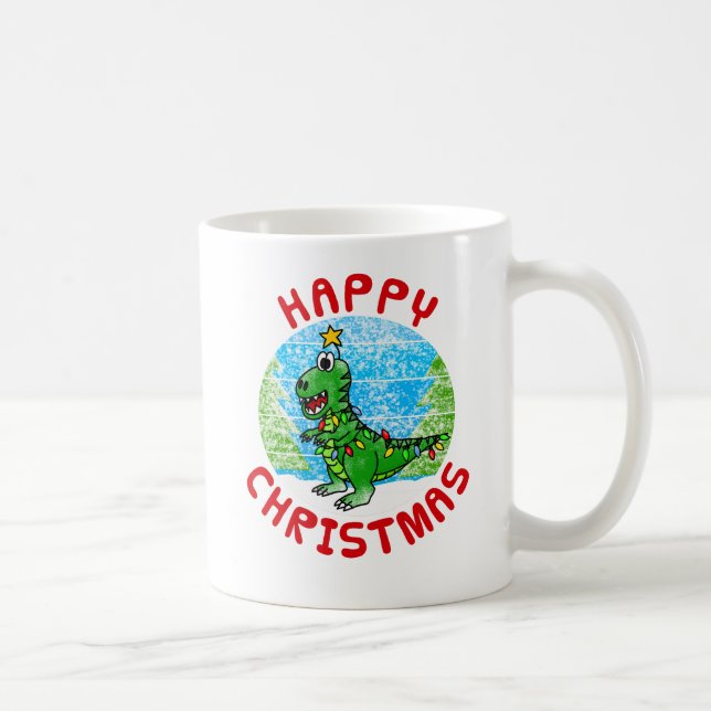 Caneca De Café T-Rex Dinossauros Crianças de Natal Engraçadas (Direita)