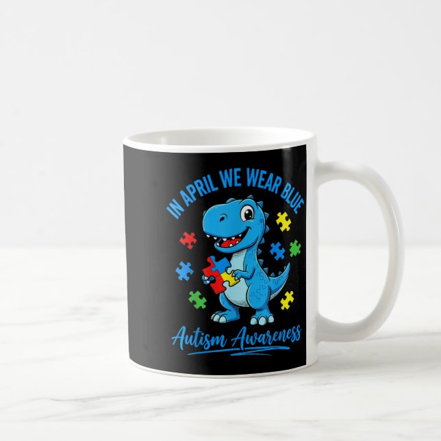 Caneca De Café T Rex Engraçado com Puzzle Autismo Conscientização (Direita)