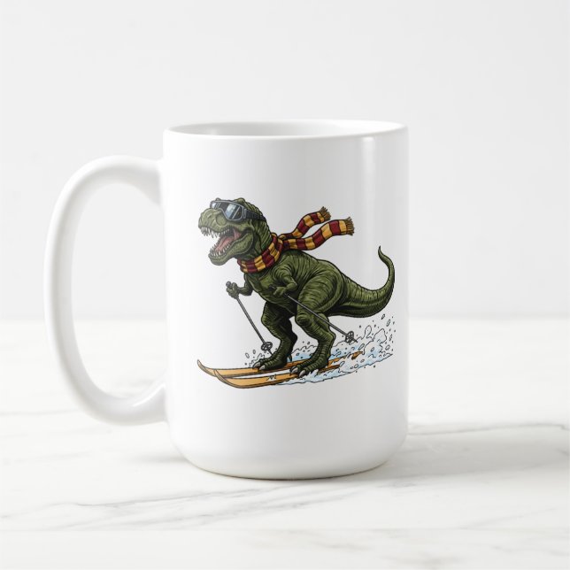 Caneca De Café T-Rex Engraçado de Esqui (Esquerda)
