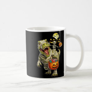 Caneca De Café T-Rex Halloween e Esqueleto Fantasma Montando Múmi