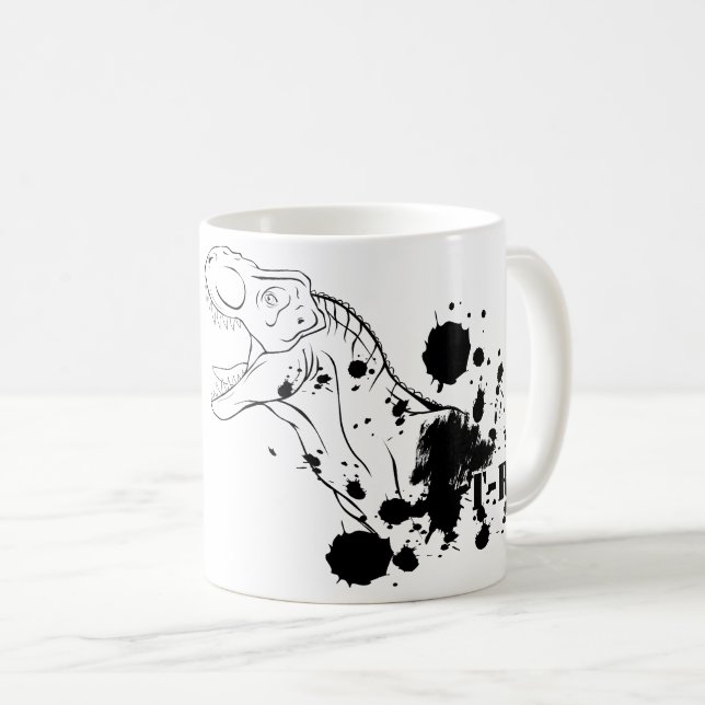 Caneca De Café T-Rex (preto e branco) (Frente Esquerda)