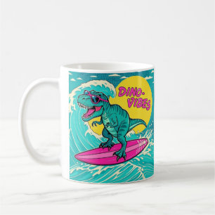 Caneca De Café T-Rex vestindo óculos de sol e cavalgando um néon