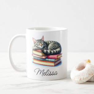Caneca De Café Tabby Cat Mug com Nome Modelo