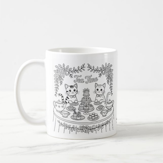 Caneca De Café Tabby Cat Tea Time Party Mug (Esquerda)